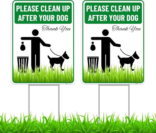 2 piezas de señalización "Clean Up After Your Dog" con estacas, 22.86 cm por 30.48 cm - Plástico corrugado - Por favor, recoja la caca de su perro