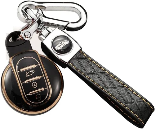 SANRILY Golden-Edge - Funda para llavero de 3 botones para Mini Cooper Countryman S ONE JCW F54 F55 F56 F57 F60 Clubman sin llave, protección Negro