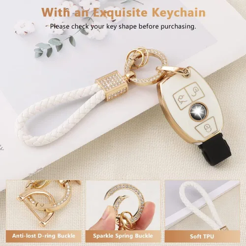 Miniatura 4 de PIFOOG Cubierta de llavero de TPU Llavero Bling Blanco Borde Oro Grande