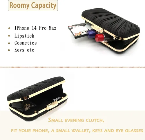 Miniatura 5 de Crbeqabe Bolsos de mano para mujer, bolso de noche plisado, bolso de mujer para boda, fiesta, baile de graduación con cadena desmontable