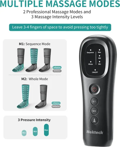 Miniatura 3 de Nekteck Masajeador de piernas para circulación y relajación, masajeador de compresión de aire para pies y pantorrillas para aliviar el dolor, edema