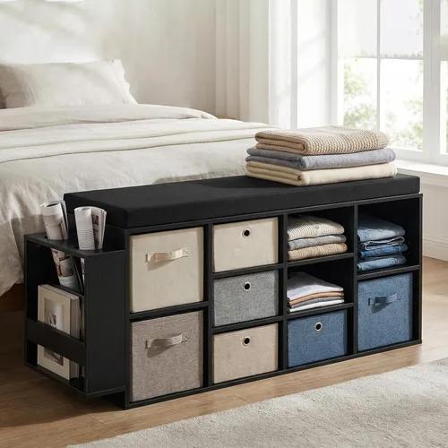 Miniatura 3 de Tangkula Banco de almacenamiento de zapatos con soporte para paraguas, organizador de zapatos de 40 pulgadas con asiento acolchado, 10 cubos y Negro