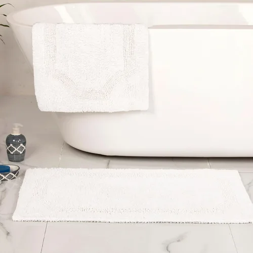 Miniatura 10 de voyzz home Juego de 2 alfombras de baño reversibles de 20 x 32 pulgadas a 17 x 24 pulgadas, 100 % algodón copetudo a mano, suaves y absorbentes