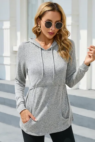 Miniatura 4 de Sosolism Sudadera con capucha de lactancia para mujer, de manga larga, con bolsillos