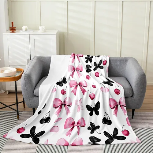 Miniatura 32 de Erosebridal Manta de franela con nudo de lazo para niñas, 40 x 50 pulgadas, diseño de rayas de diamante, para sofá cama y cama de vellón para niños