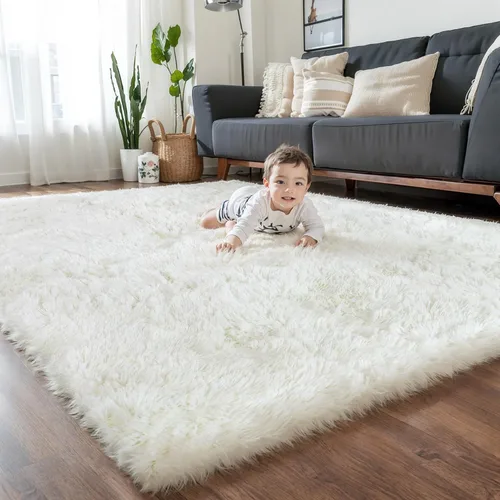 Miniatura 66 de KCHOWUA Alfombras Esponjosas y Peludas de Unicornio para Dormitorio de Niñas, 3x5 pies Lavable Antideslizante Alfombra de Área Shag Peluda para Sala