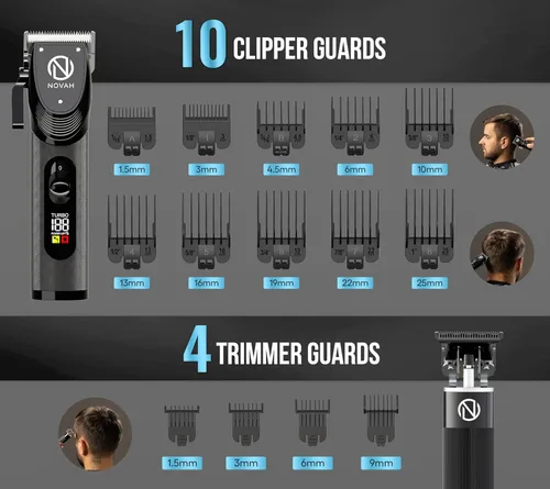 Miniatura 5 de NOVAH Grooming - Cortapelo profesional para hombres, juego de cortapelos y recortadores para barbero, cortapelos inalámbrico para hombres, kit