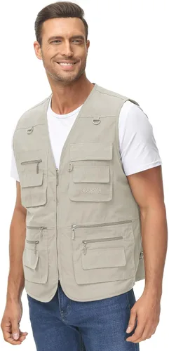 Miniatura 7 de Lentta Chaleco de pesca para hombre, chaleco ligero de verano para fotos, 16 bolsillos