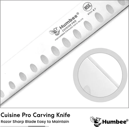Miniatura 2 de Cuchillo de chef de 8 pulgadas con borde Granton para rebanar jamón y carne de pavo Certificado NSF Hoja de acero inoxidable alemán Mango