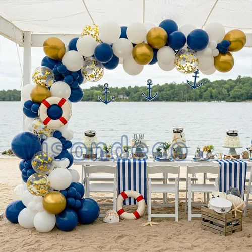 Miniatura 8 de Kit de guirnalda de globos azul marino, 102 globos azules y blancos con globos dorados y de papel de aluminio, arco de decoración de fiesta
