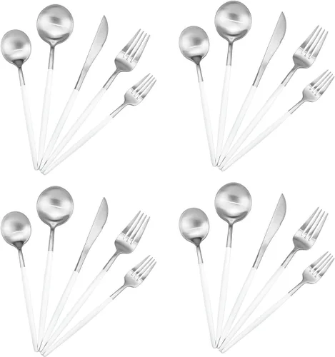 Miniatura 10 de Juego de cubiertos de acero inoxidable 18/10 de 20 piezas, vajilla de lujo para viajes, incluye cuchillo, tenedor, cuchara, servicio para 4