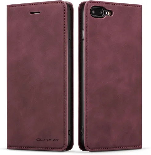 Miniatura 8 de QLTYPRI Funda para iPhone 6 Plus/6S Plus, cubierta de piel PU con tarjetero, funda tipo billetera con solapa magnética y a prueba de golpes - Vino