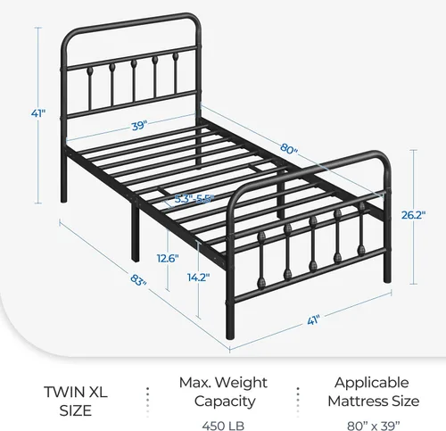 Miniatura 2 de Topeakmart Marco de Cama de Metal Estilo Victoriano Tamaño Twin XL con Cabecero/Base de Colchón/No Necesita Somier/Almacenamiento Bajo la Negro