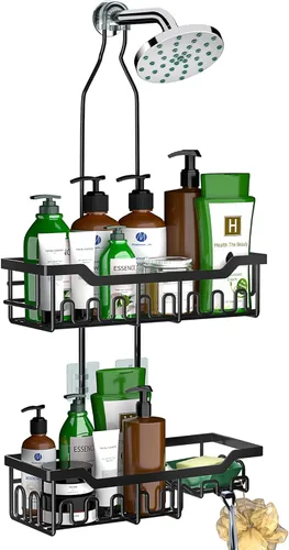 Miniatura 8 de Organizador de ducha mejorado de longitud extendida con ganchos, soporte para champú y jabón resistente a la oxidación, organizador de baño grande