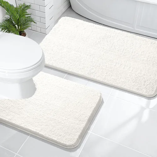 Miniatura 16 de OLANLY Juego de alfombras de baño de 2 piezas, alfombras de baño de chenilla suave y absorbente y alfombra de contorno en forma de U para inodoro