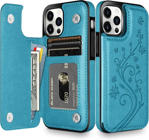 Miniatura 14 de HianDier Funda tipo cartera compatible con iPhone 12 Pro MAX 5G de 6.7 pulgadas, delgada funda protectora con ranura para tarjeta de crédito, funda