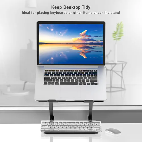 Miniatura 7 de BoYata Soporte para laptop, elevador ajustable para laptop con silicona deslizante y ganchos protectores, soporte para laptop de hasta 17 pulgadas