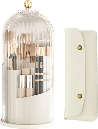 BigKing Soporte para brochas de maquillaje con tapa, organizador de maquillaje, organizador de brochas de maquillaje giratorio de 360 grados a