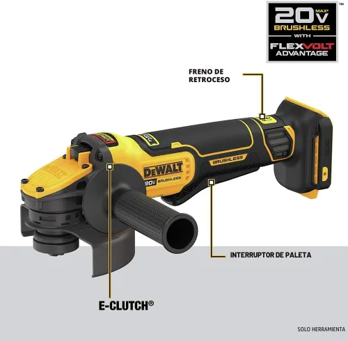 Miniatura 8 de DEWALT FLEXVOLT ADVANTAGE 20V MAX* Amoladora angular, interruptor de paleta, 4-1/2 pulgadas a 5 pulgadas, solo herramienta (DCG416B)