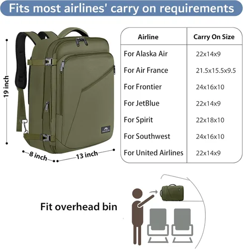Miniatura 107 de MATEIN - Mochila de viaje extragrande de 10.56 galones, mochila de viaje ampliable apta para aerolíneas, para viajeros de fin de semana, hombres