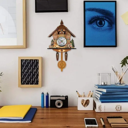 Miniatura 9 de FitBest Reloj de cuco tradicional de madera hecho a mano con pájaros, funciona con pilas, reloj de cuarzo de péndulo de pared para decoración
