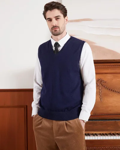 Miniatura 7 de Kallspin Chaleco de mezcla de lana de cachemira para hombre con cuello en V