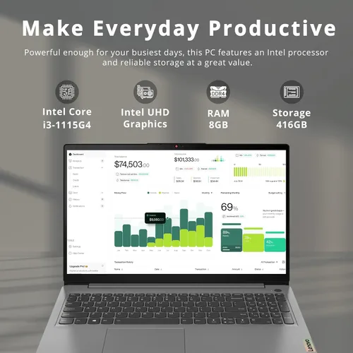 Miniatura 3 de Lenovo Ideapad 3 - Laptop táctil antirreflejo FHD IPS de 15.6 pulgadas, Intel Core i3-1115G4, 8 GB DDR4, 416 GB de almacenamiento