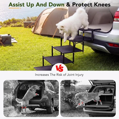 Miniatura 5 de Escaleras plegables para perros para automóvil, SUV y camión, rampa para mascotas de 5 escalones con superficie antideslizante, escalones portátiles