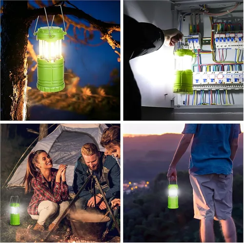 Miniatura 6 de Paquete de 2 mini linternas LED verdes para acampar, luces portátiles para acampar, lámparas con mango al aire libre, luces de emergencia esenciales