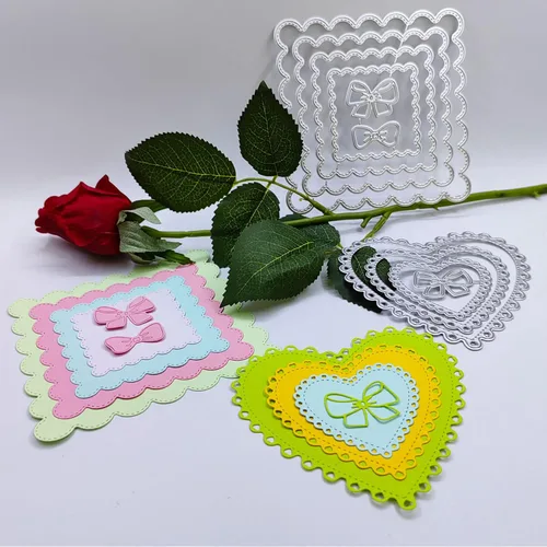 Miniatura 6 de 4 juegos de troqueles de corte para hacer tarjetas, círculos, corazones, cuadrados, de metal, troquelados, herramienta de álbumes de recortes