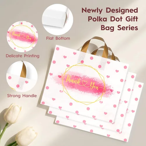 Miniatura 4 de WAKAKO Paquete de 60 bolsas de plástico con asas, 12 x 15 pulgadas, bolsas de regalo para mercancías minoristas para pequeñas empresas y boutiques