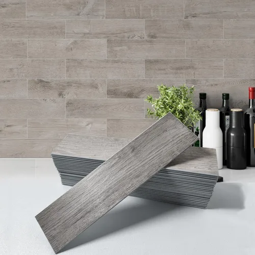 Miniatura 9 de W&S - 24 azulejos de madera envejecida beige para salpicaduras, azulejos de aspecto de madera para caravana, sala de estar, pared de acento, paneles