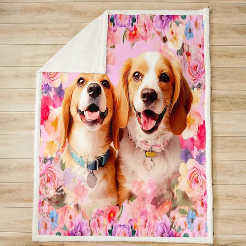Miniatura 2 de Feelyou Manta de Felpa para Niños con Dibujos de Perros para Cama de Sofá, Manta Sherpa de Perro de Dibujos Animados para Niñas, Rosa, Floral