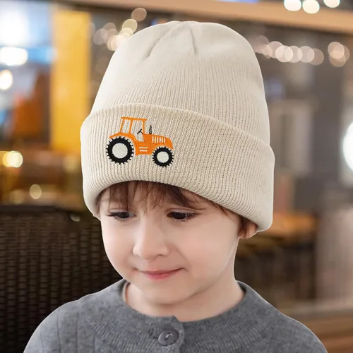 Miniatura 6 de Gorro de punto para niños pequeños con bordado de tractor para otoño e invierno