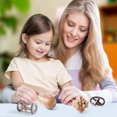 Miniatura 5 de 4 piezas de rompecabezas de madera y metal, regalo para niños y adultos, juguetes educativos de oficina, desbloqueo 3D, entrelazado, surtido