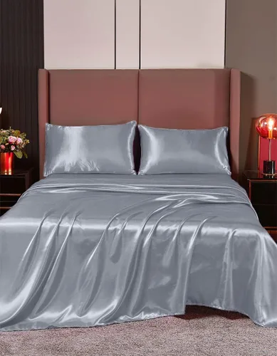 Miniatura 30 de Juego de sábanas de satén de seda de 4 piezas Sábana bajera Sábana encimera Funda de almohada Calidad de hotel sedoso suave y lujoso