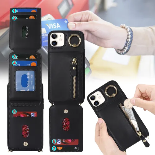 Miniatura 3 de Funda para iPhone 12 con tarjetero para mujer, para iPhone 12 Pro, funda para teléfono con correa, ranuras para tarjetas de crédito, bandolera
