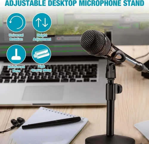 Miniatura 5 de Hoteam 2 soportes de micrófono de escritorio ajustables para mesa, soporte de micrófono, soporte de micrófono con soporte de micrófono de 5/8