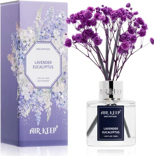Miniatura 54 de Airkeep Juego de difusor de junco, 3.38 onzas líquidas (3.4 fl oz), difusor de aceite de niebla marina y sal marina con 8 varillas de caña, difusor