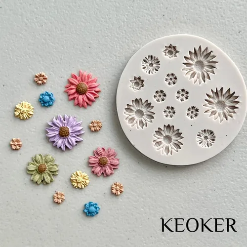 Miniatura 5 de KEOKER Moldes de arcilla polimérica de flores, moldes de arcilla en miniatura de margaritas para hacer joyas, decoración de aretes (flor pequeña)