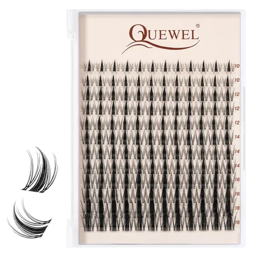 QUEWEL Fairy-Lash-Clusters, 144 piezas Manga-Lash-Clusters Mix10-18mm Banda Invisible Natural Finas Clusters de Pestañas para Extensiones de