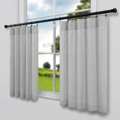 Miniatura 38 de Pitalk Cortinas de lino para café de 24 pulgadas de largo, con bolsillo trasero, plisadas, estilo bohemio, granja, cocina, cortinas para ventana