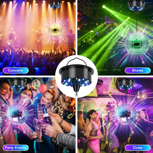 Miniatura 7 de Motor de Bola de Discoteca Giratoria NuLink de 6 RPM con Luz, Bolas de Espejo de Discoteca en Modo Dual para Discoteca Interior, DJ, Decoración