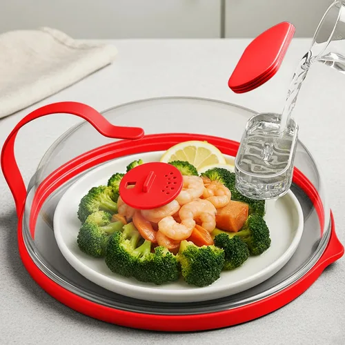 Miniatura 10 de Cubierta contra salpicaduras de microondas con vaporizador de agua para alimentos, protector de salpicaduras de microondas de vapor de 10 pulgadas