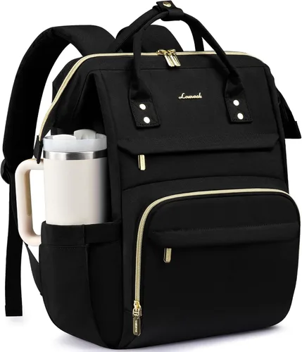 Miniatura 32 de LOVEVOOK Mochila para laptop para mujer con bolsillo gigante para vasos, mochila de viaje impermeable de 15.6 pulgadas, bolsa de computadora