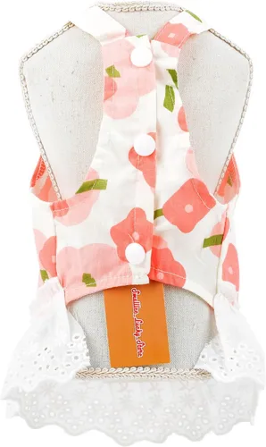 Miniatura 7 de SMALLLEE_LUCKY_STORE Lindo vestido floral de algodón con correa de algodón para mascotas, vestido de verano para perros pequeños, gatos, niñas