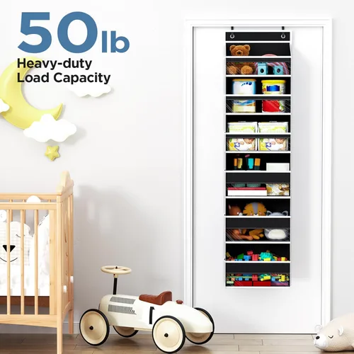 Miniatura 5 de Mefirt Organizador para colgar sobre la puerta, 6 estantes para colgar en la puerta con 6 bolsillos de gran capacidad, estantes colgantes para Negro