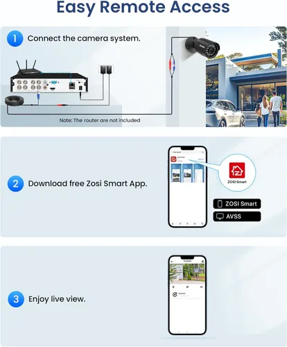 Miniatura 7 de ZOSI 8CH 5MP 3K Lite Sistema de cámara de seguridad con cable para vigilancia con detección AI de humanos y vehículos, DVR H.265+ de 8 canales y 4