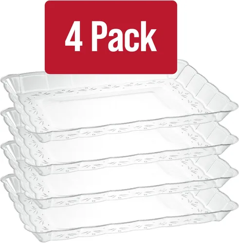 Miniatura 7 de Plasticpro - Bandejas de plástico para servir, rectangulares, 9 x 13 pulgadas, plato desechable para fiesta, incluye 4 bandejas Transparente