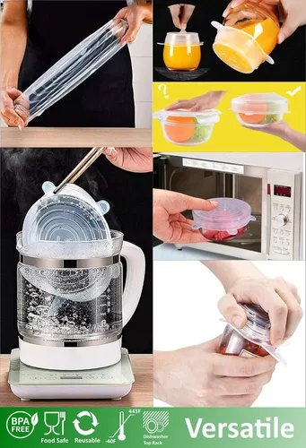 Miniatura 4 de altCookingHub - Tapas elásticas de silicona, paquete de 6, tapas reutilizables de 6.3 pulgadas Libre de BPA, a prueba de fugas, reutilizable